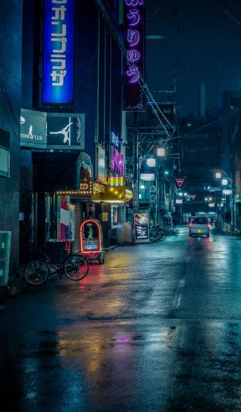 Обои 600x1024 ночной город, переулок, Япония