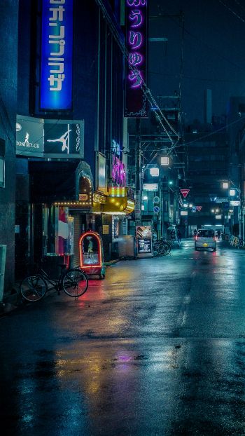 Обои 1080x1920 ночной город, переулок, Япония