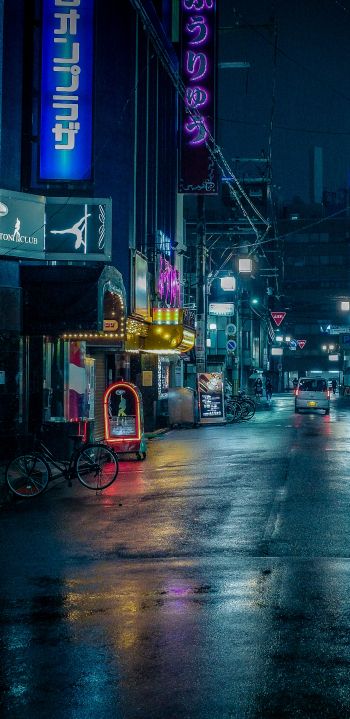 Обои 1080x2220 ночной город, переулок, Япония