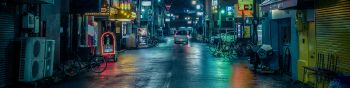 Обои 1590x400 ночной город, переулок, Япония