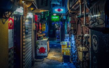 Обои 1920x1200 ночной город, переулок, Япония