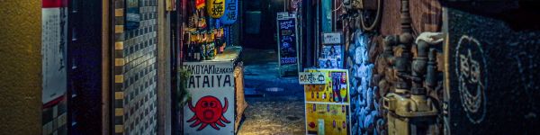 night city, lane, Japan Wallpaper 1590x400