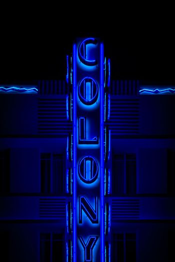 neon sign, blue, dark Wallpaper 640x960