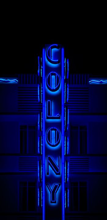 neon sign, blue, dark Wallpaper 1080x2220