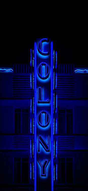 neon sign, blue, dark Wallpaper 1284x2778