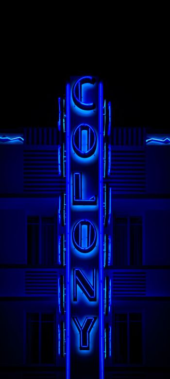 neon sign, blue, dark Wallpaper 1440x3200