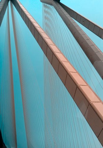 suspension bridge, blue sky Wallpaper 1640x2360