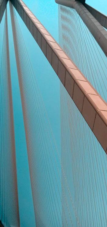 suspension bridge, blue sky Wallpaper 1080x2280