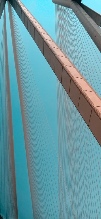 suspension bridge, blue sky Wallpaper 1080x2340