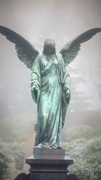 Обои 640x1136 статуя, кладбище, ангел