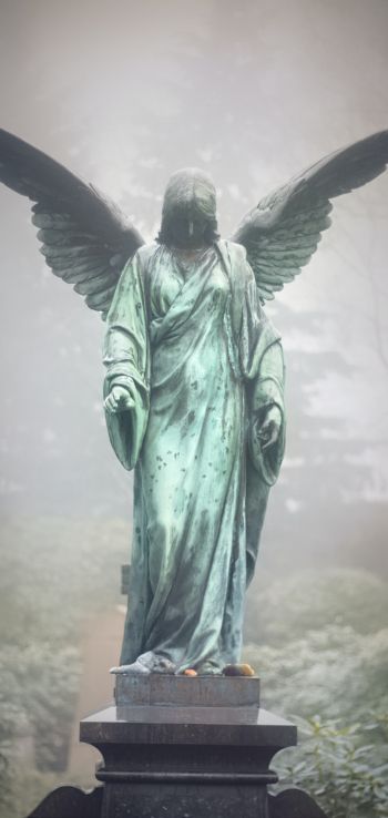 Обои 1440x3040 статуя, кладбище, ангел
