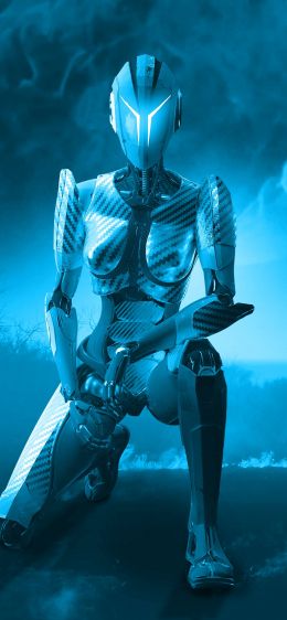 3D, robot, blue Wallpaper 828x1792