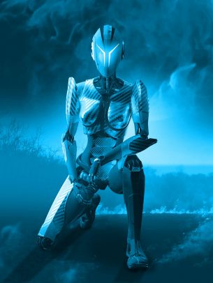 3D, robot, blue Wallpaper 1536x2048