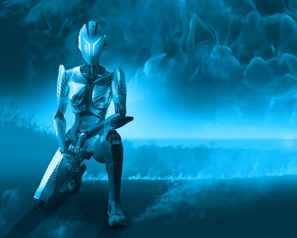 3D, robot, blue Wallpaper 1280x1024