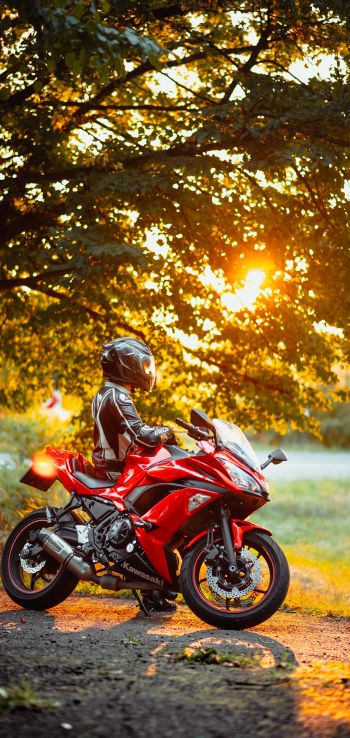 biker, sunlight Wallpaper 1080x2280