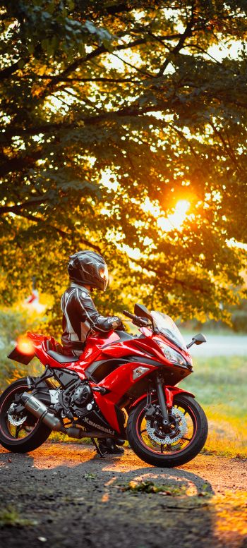 biker, sunlight Wallpaper 1080x2400