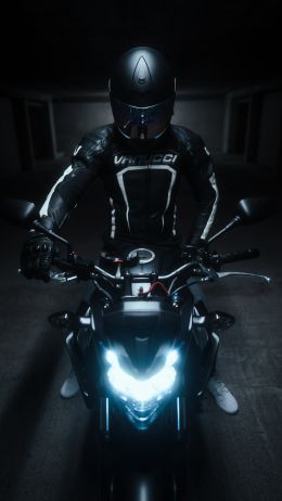 motorcyclist, black Wallpaper 1440x2560