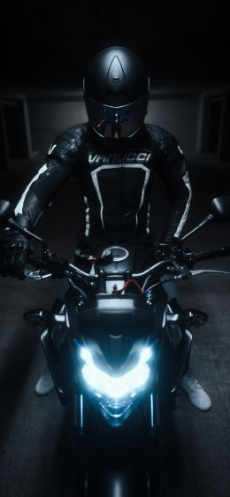 motorcyclist, black Wallpaper 1242x2688