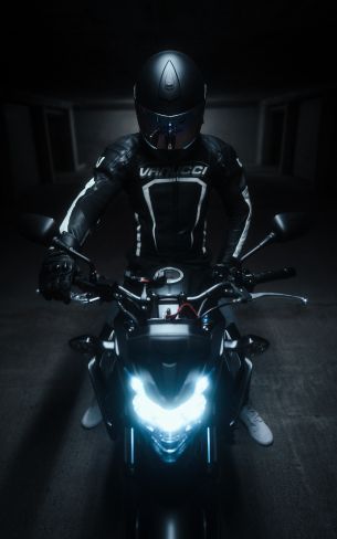 motorcyclist, black Wallpaper 1600x2560