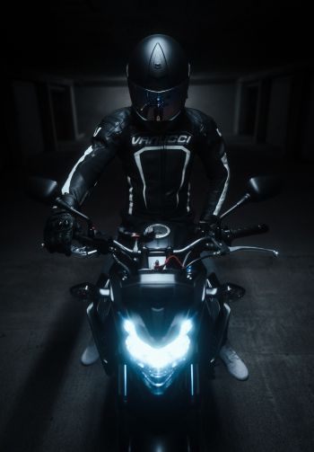 motorcyclist, black Wallpaper 1640x2360