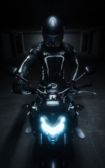 motorcyclist, black Wallpaper 1752x2800