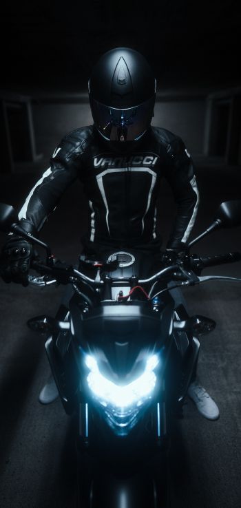 motorcyclist, black Wallpaper 1440x3040