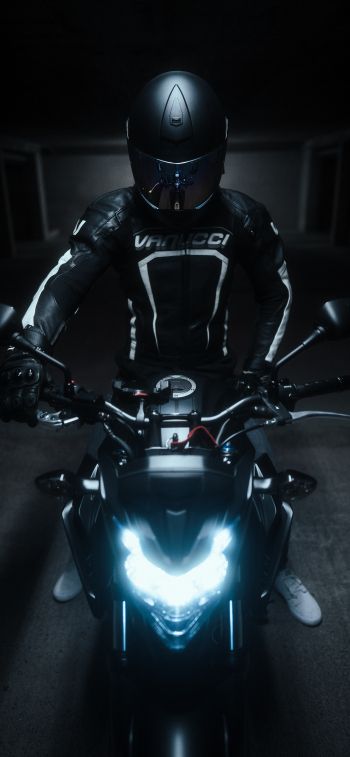 motorcyclist, black Wallpaper 1284x2778