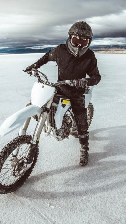 motorcyclist, salt marshes Wallpaper 1440x2560