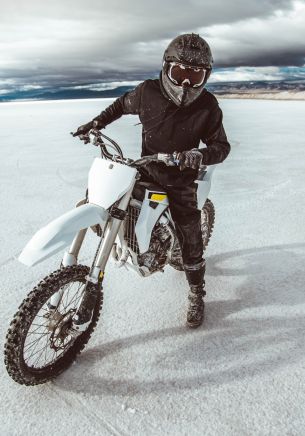motorcyclist, salt marshes Wallpaper 1668x2388