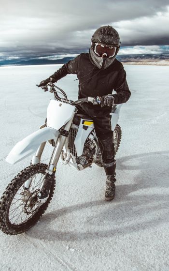 motorcyclist, salt marshes Wallpaper 1200x1920