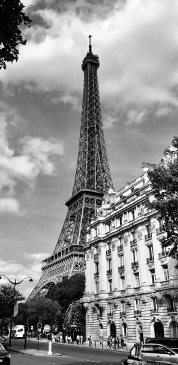 eiffel tower, black and white, Paris Wallpaper 1440x2960