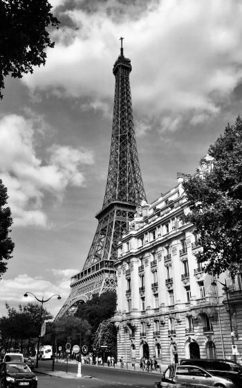 Обои 1752x2800 Эйфелева башня, черное и белое, Париж