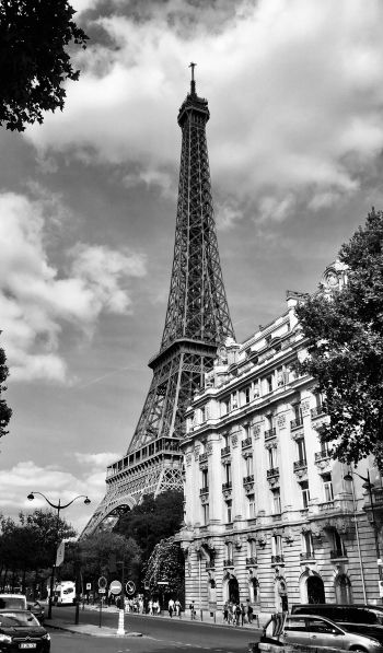 Обои 600x1024 Эйфелева башня, черное и белое, Париж