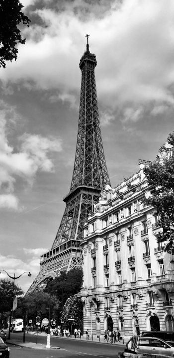Обои 1080x2220 Эйфелева башня, черное и белое, Париж