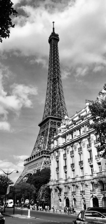 Обои 1440x3040 Эйфелева башня, черное и белое, Париж