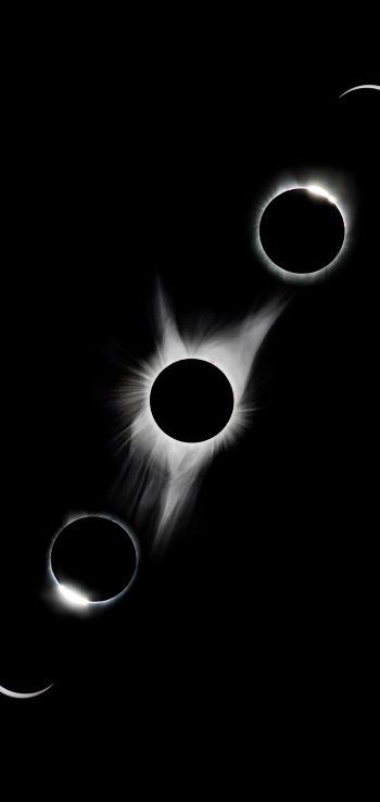 lunar eclipse, black and white Wallpaper 1080x2280