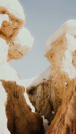 outdoors, cliff, snow, nature Wallpaper 640x1136