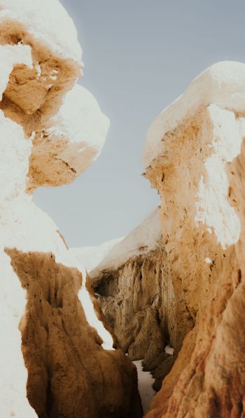 outdoors, cliff, snow, nature Wallpaper 600x1024