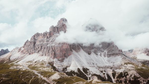 three peaks of Lavaredo, mountains, peak Wallpaper 1600x900