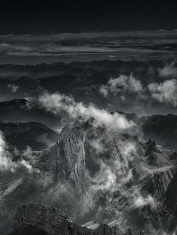 mountain, black and white Wallpaper 1536x2048