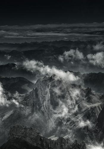 mountain, black and white Wallpaper 1668x2388