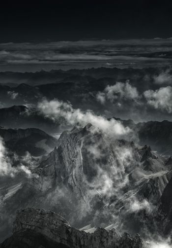 mountain, black and white Wallpaper 1640x2360