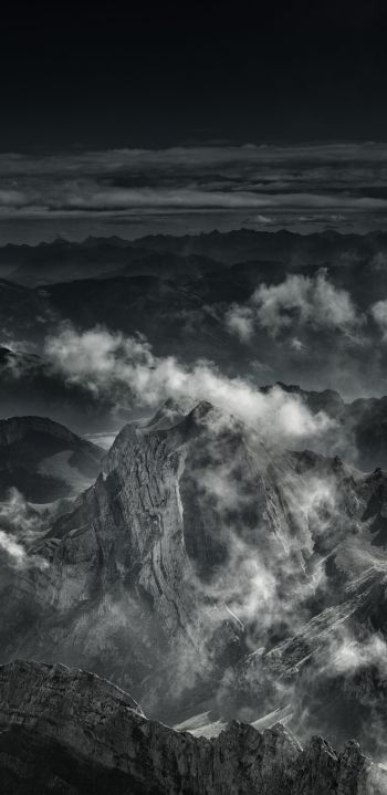 mountain, black and white Wallpaper 1080x2220