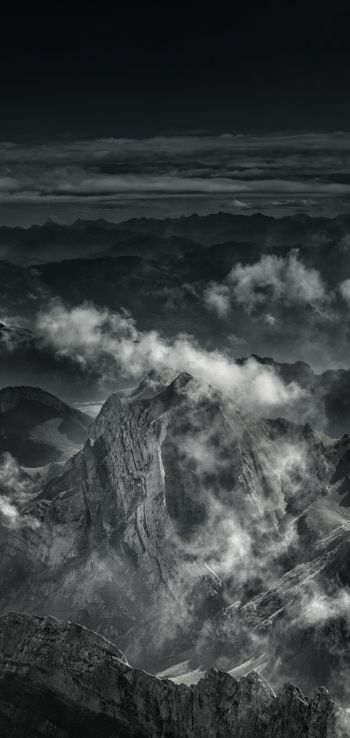 mountain, black and white Wallpaper 1440x3040