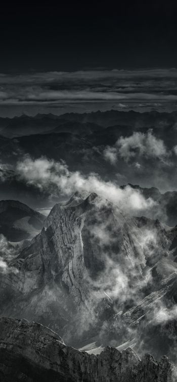 mountain, black and white Wallpaper 1170x2532