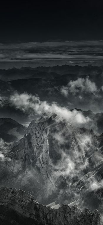 mountain, black and white Wallpaper 1080x2340