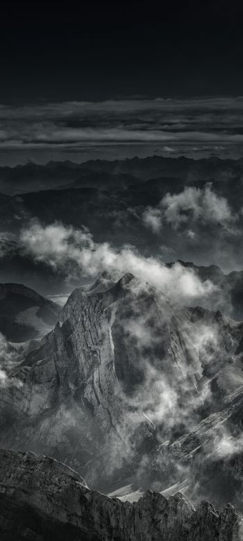 mountain, black and white Wallpaper 1080x2400
