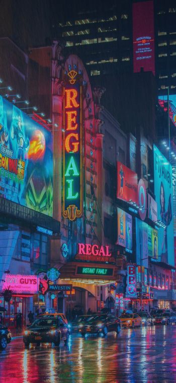 times square, New York, USA, billboards, city Wallpaper 1080x2340