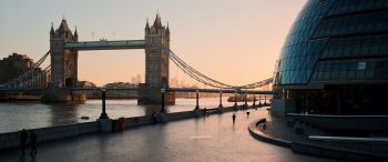 Обои 3440x1440 Тауэрский мост, Лондон, Великобритания, городская жизнь, река