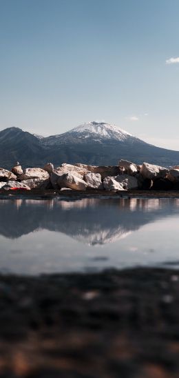 Naples, metropolitan city of Naples, Italy, mountain range, lake Wallpaper 1440x3040